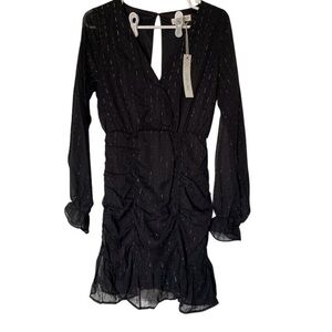 She+Sky NWT Black Dress Mini w/Metallic Pattern Fully Lined Size S Gathered
